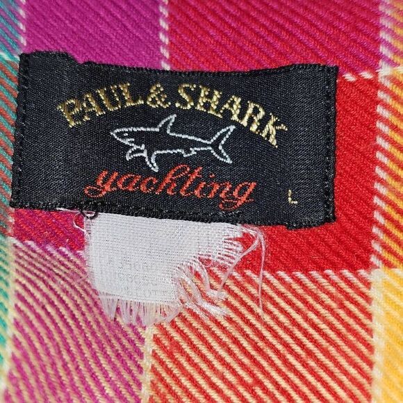Paul & Shark Yachting Mens Yellow Red Orange Plaid Flannel Shirt Large - Picture 4 of 4